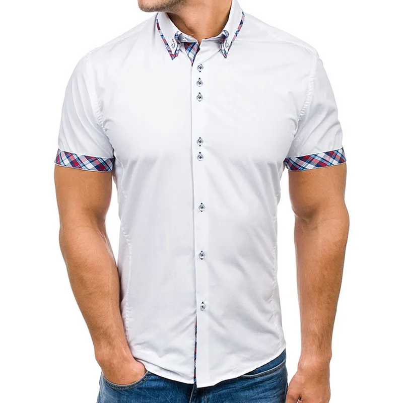 

SHUJIN 2018 Summer Men Shirt Slim Fit Short Sleeve Shirt Men Brand Plaid Casual Shirt Plus Size Social Office Dress Shirt
