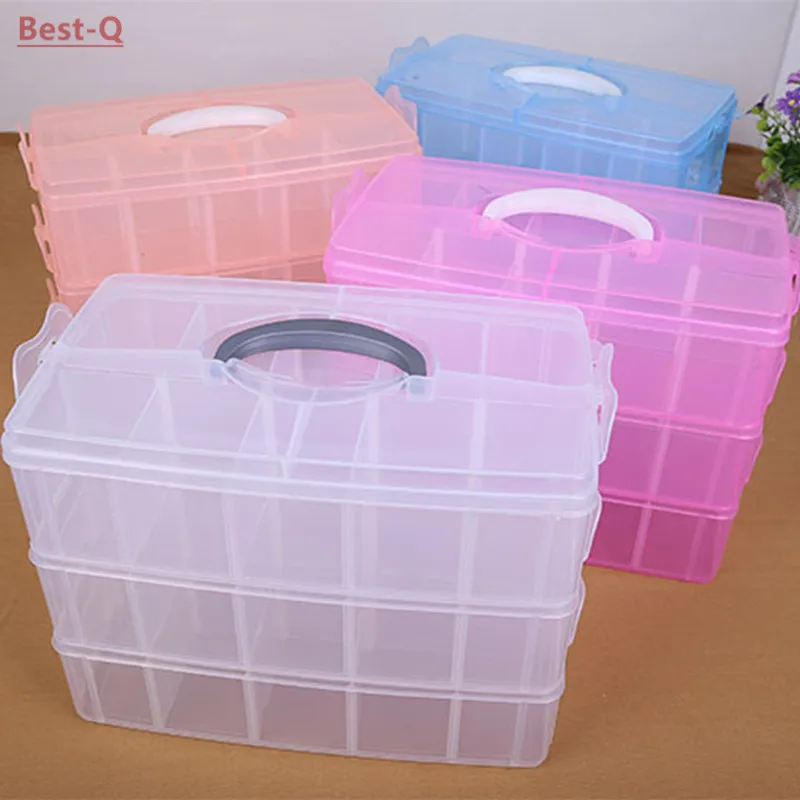 Acheter Livraison gratuite 3 couches 30 grille amovible boîte de rangement dans une boîte de rangement couverte roi collants jouet Lego boîte de rangement en plastique