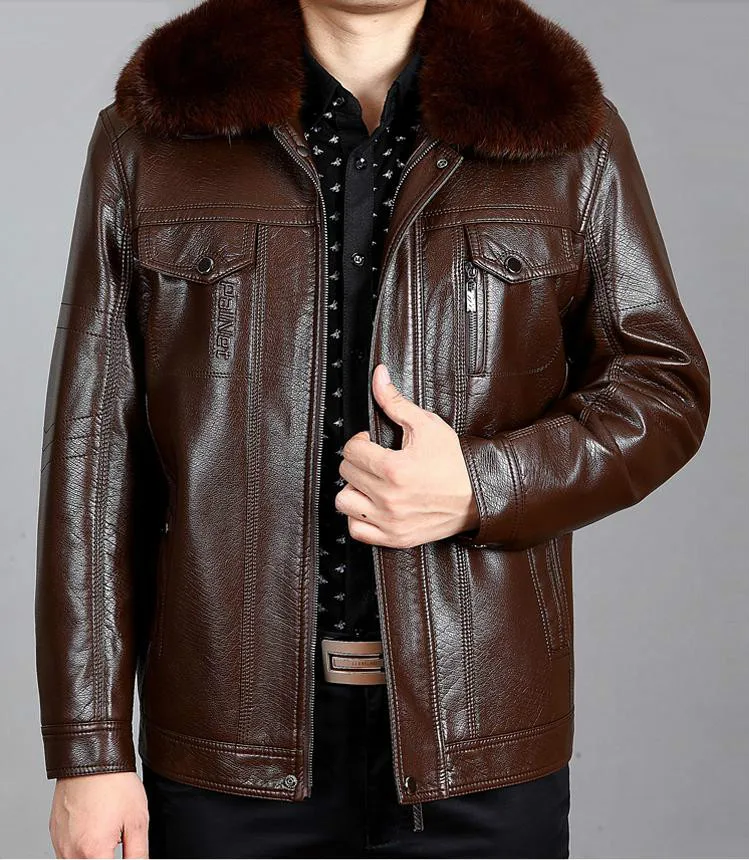 

Middle-aged And Old Men Plus Cashmere Fur Collar Fur Collar Father Leather Jacket Lapel Middle-aged Men's Leather Jacket