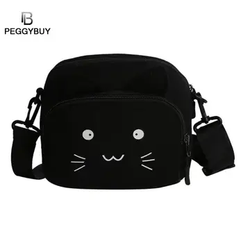 

Cute Cat Print Shoulder Messenger Packs Canvas Women Small Crossbody Bags