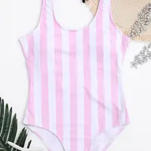 Женский цельный купальник, Розовый Полосатый Монокини, пуш-ап бикини, купальный костюм, одежда для плавания, мягкий боди с открытой спиной, Trajes De Bano
