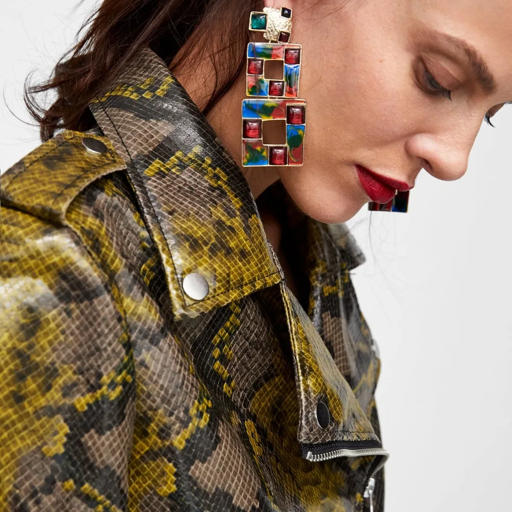 

Zhini Colorful Square Statement Earrings for Women Rhinestone Dangle Earrings Crystal Wholesale Party Jewelry