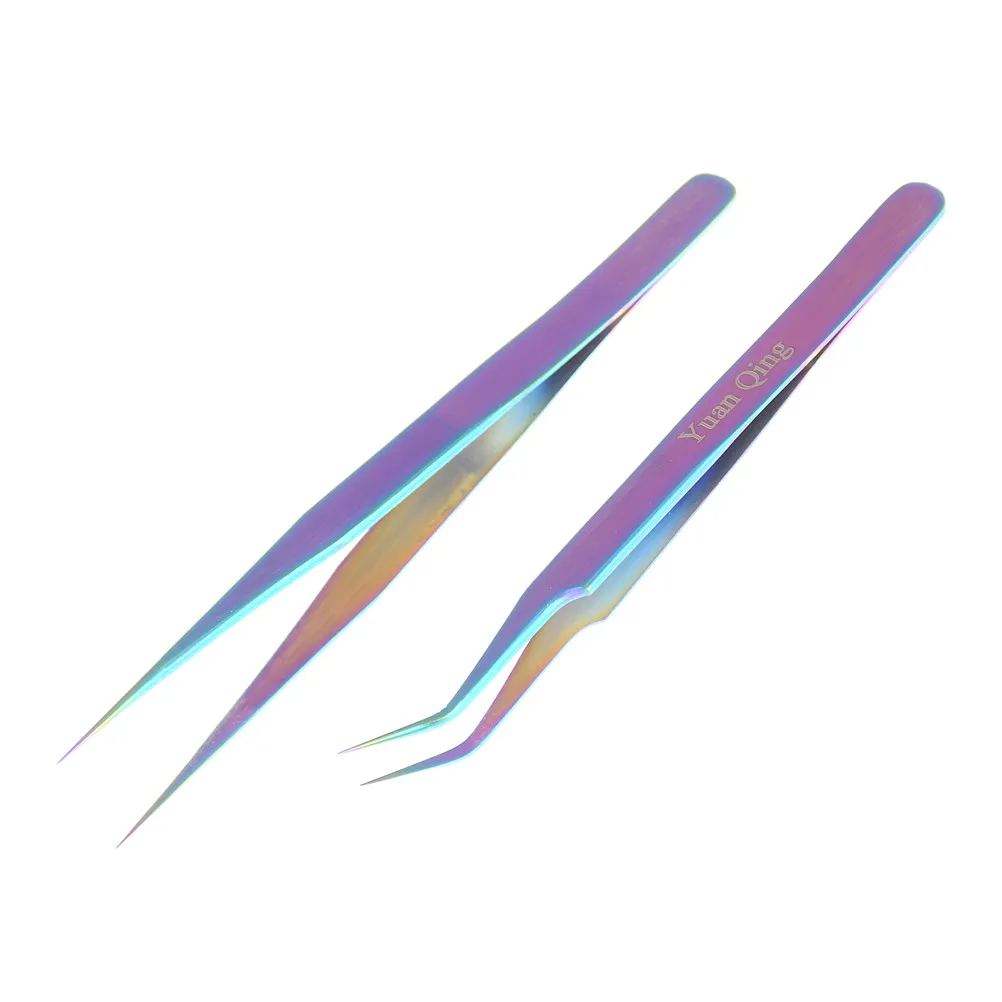 HELTC Rainbow Colorful Stainless Steel Tweezer Rhinestone Picker Tool Straight Or Curved Tweezer DIY Electronics Repair Tools