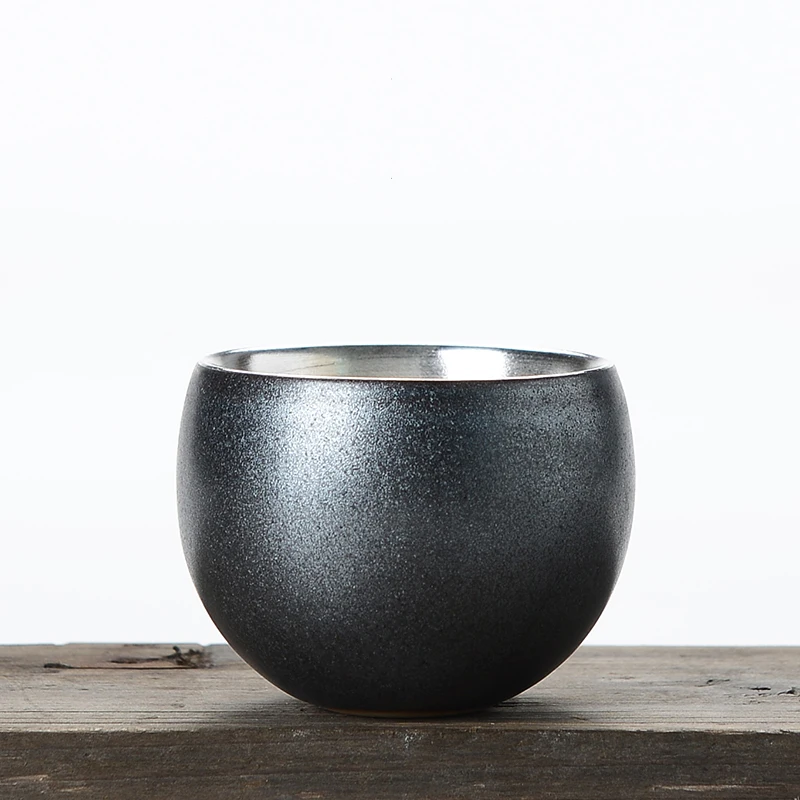 

100ml Vintage Style Ceramic Pottery Teacup Pure Silver Small Tea Bowls Chinese Kung Fu Tea Set Puer Cups Drinkware Collection