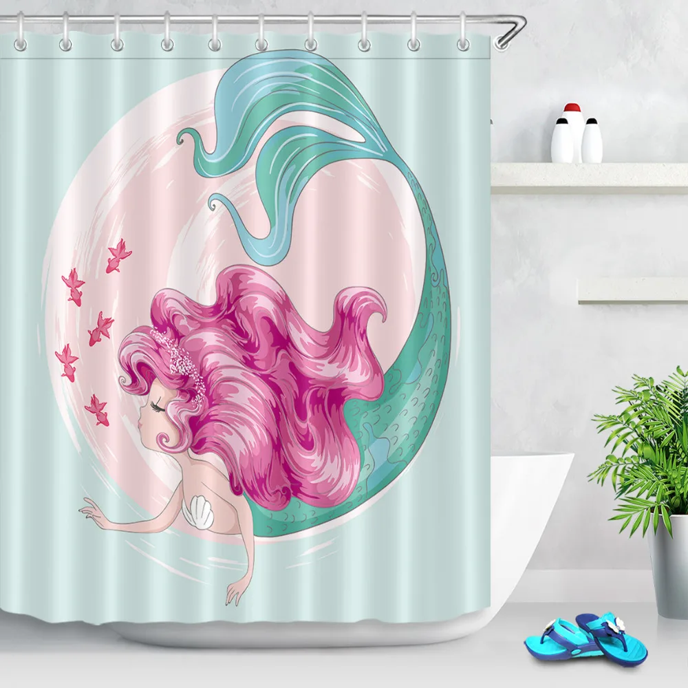 Lb Mooie Mermaid Meisje Omgeven Door Goudvis Badkamer Stof