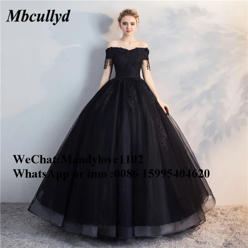 Черное бальное платье mbculyd Quinceanera с открытыми плечами и бисером длиной до 16 дюймов