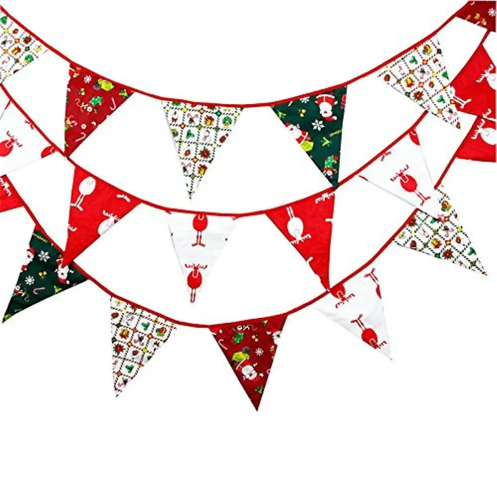 

Merry Christmas Banner Fabric Banner Bunting Double-sided Retro Cloth Christmas Decoration