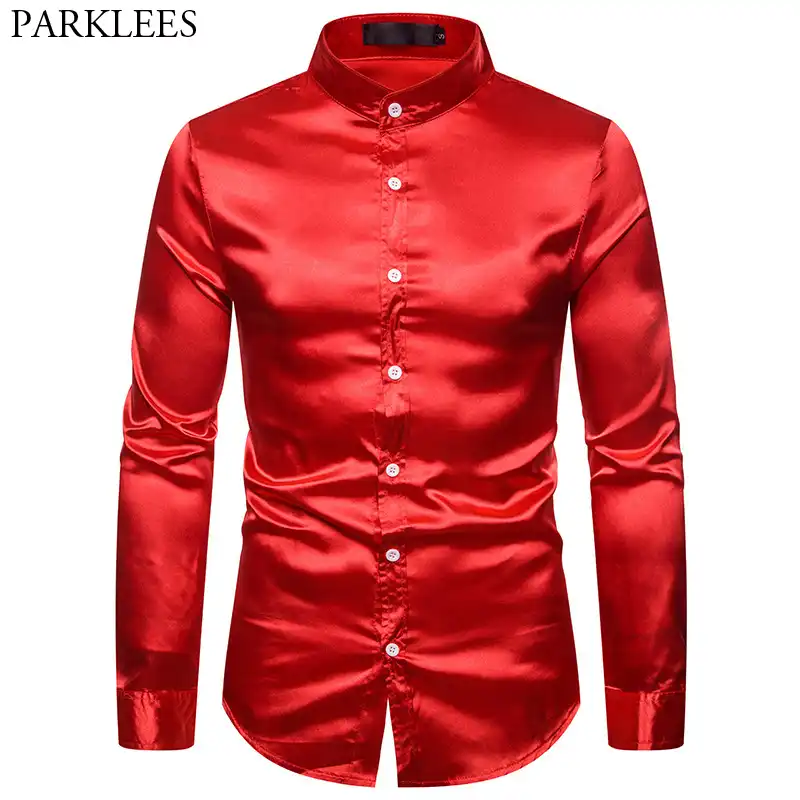 Red silk shirt mens Clearance