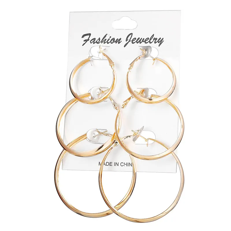 

3 pairs/Set Gold Silver Big Small Hoop Earrings for Women Round Circle Earring Ring Female Fashion Jewelry Wholesale