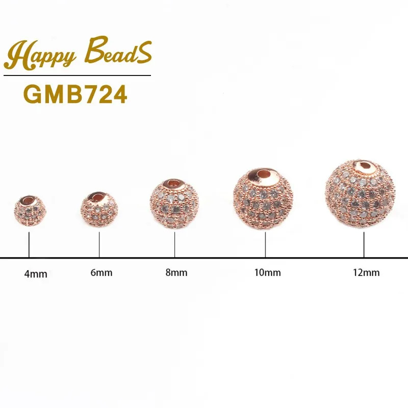 3pcs/lot Round Ball CZ Beads Metal Brass Micro Pave Crystal Zircon Space Beads For Jewelry DIY Charm Bracelet Making 4/6/8/10mm
