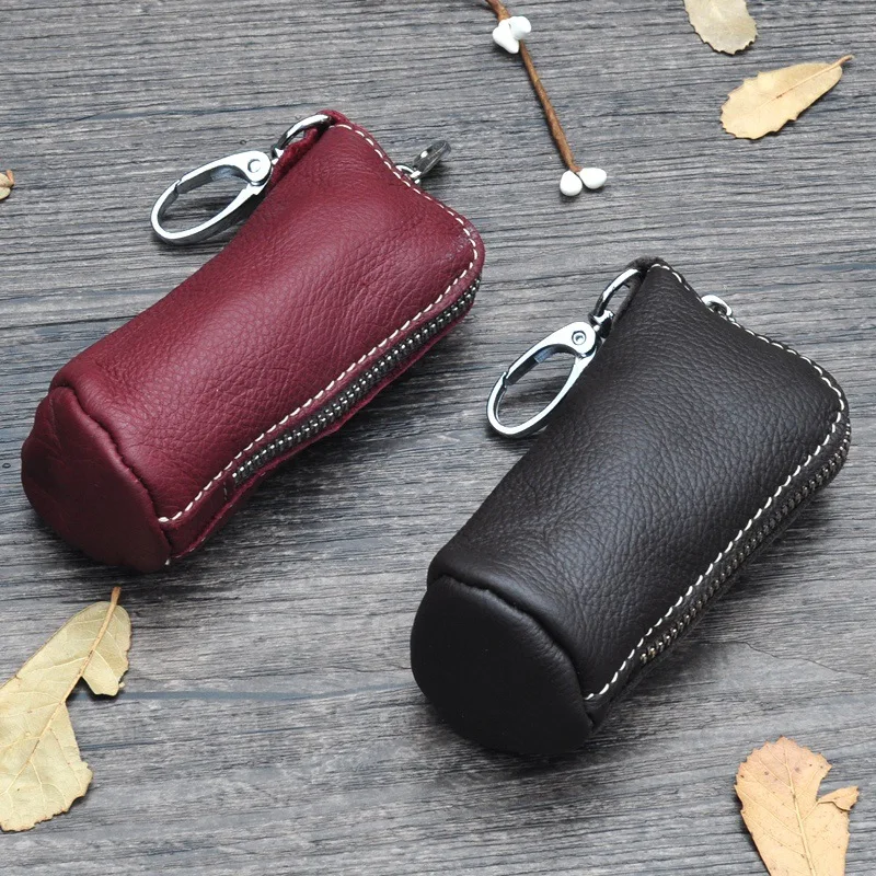 CICICUFF Men Key Bag Genuine Cow Leather Buckets Key Cases Pouch Zipper Keychain Auto Car Key Case Bag Women Home Key Holder