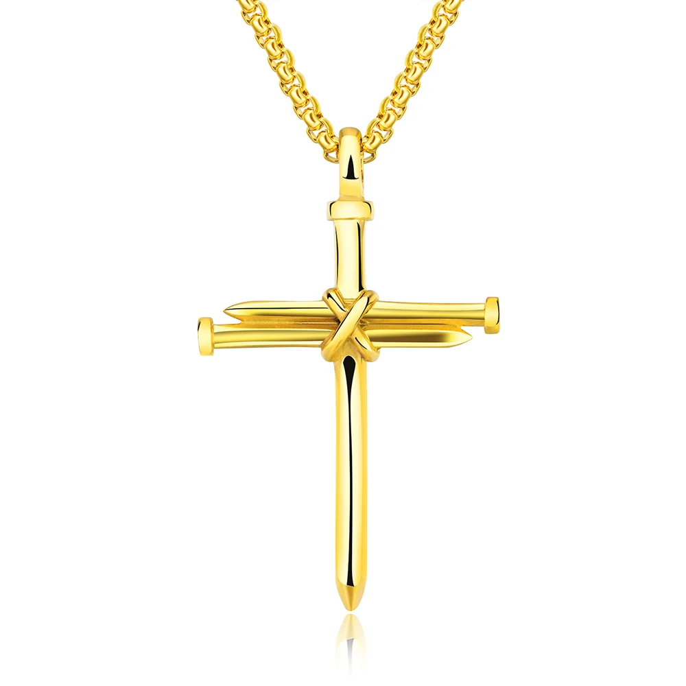 Кристиан гвоздь крест ожерелья для мужчин Иисуса Христос литье стальной гвоздь крест кулон из нержавеющей стали мужские панк Религиозные ювелирные изделия - Окраска металла: 18K Gold Plated