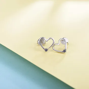 

Hollow Heart Stud Earrings 925 Sterling Silver With Mystic Stone Minimalist Simple Love Heart Earrings Gift For Her E6015B