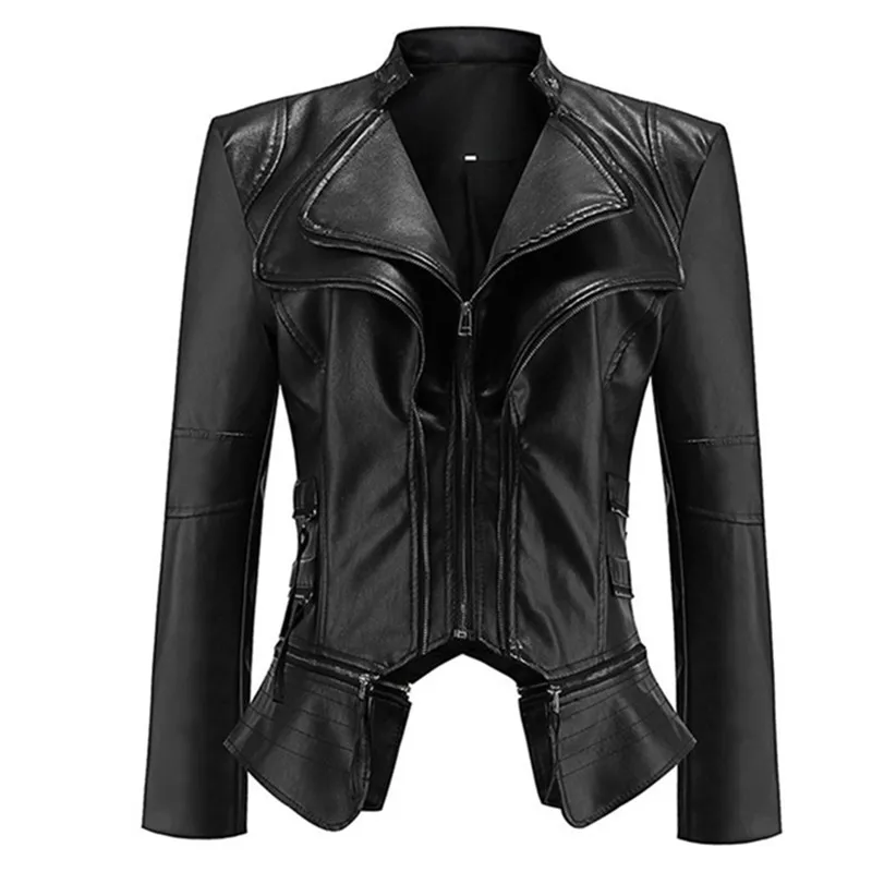 Zipper Couture 2019 En Mode Moto Base Longues Femmes Black À De Montant Femelle Pu Manteau Veste Manches Cuir Court Col 525 Conception Bq80B4
