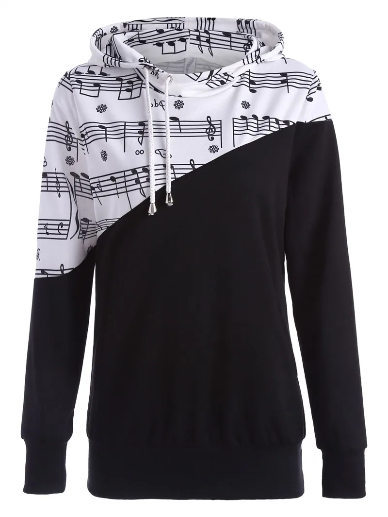 Fashion Woman Hoodie Musical Notes Printed Pullover Long Sleeve Hooded