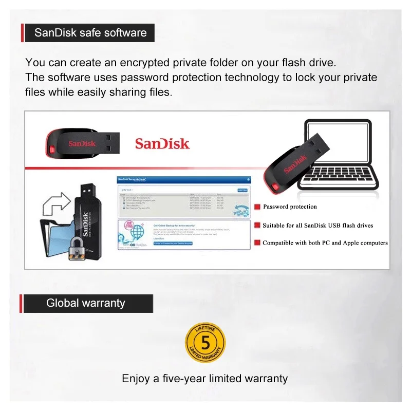 SanDisk USB Flash Drive CZ50 USB 2.0 128G 64G 32G 16G 8G Mini Car USB Stick Pen Drive PenDrive Support Official Verification