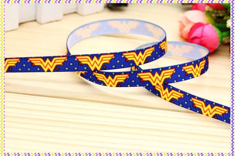 DHK 3/8 ''5 ярдов wonder woman печатная корсажная лента головной убор бант для волос diy вечерние украшения OEM 9 мм C1317