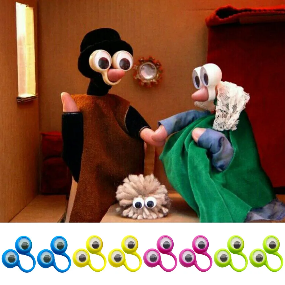 

10pcs Cute Cartoon Large Eye Finger Puppets Googly Eyes Rings with Wiggle Eyeballs for Children Kids Toys Random Color
