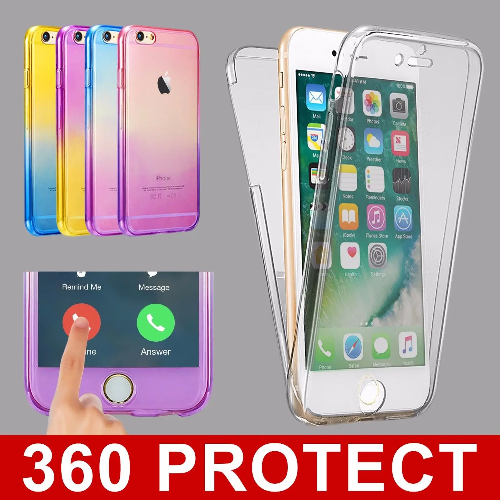 

Soft Case for X Iphone 6 6s 7 8 Plus Shockproof 360 Full Protector Front Back Touch Screen Silicone Protective Clear Cover tpu