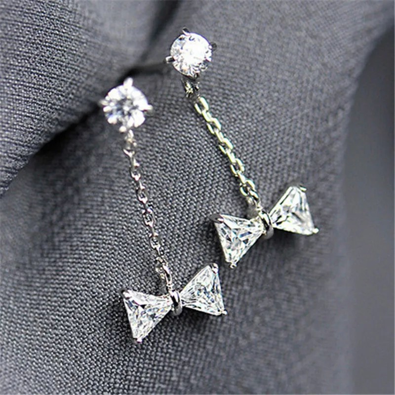 

925 Sterling silver Stud earrings Long ears line bowknot Set auger Women's fashion jewelry wholesale Holiday gifts