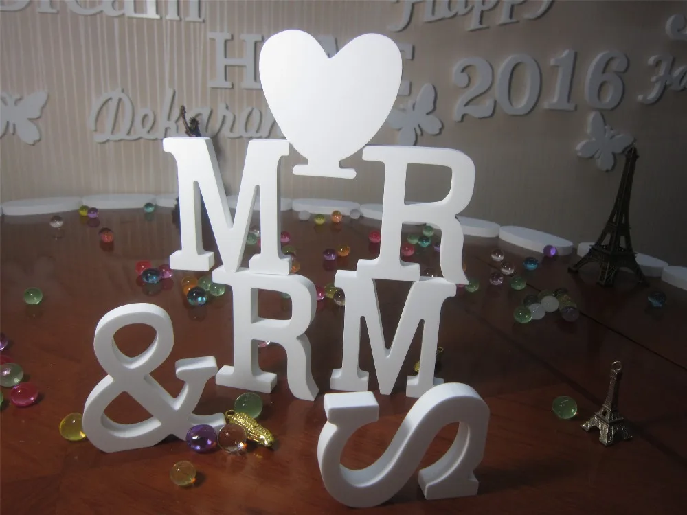 

15cm Wedding decorative letter wall stickers for Home decorative Artificial wood letter butterfly crown Diamond ring heart shape