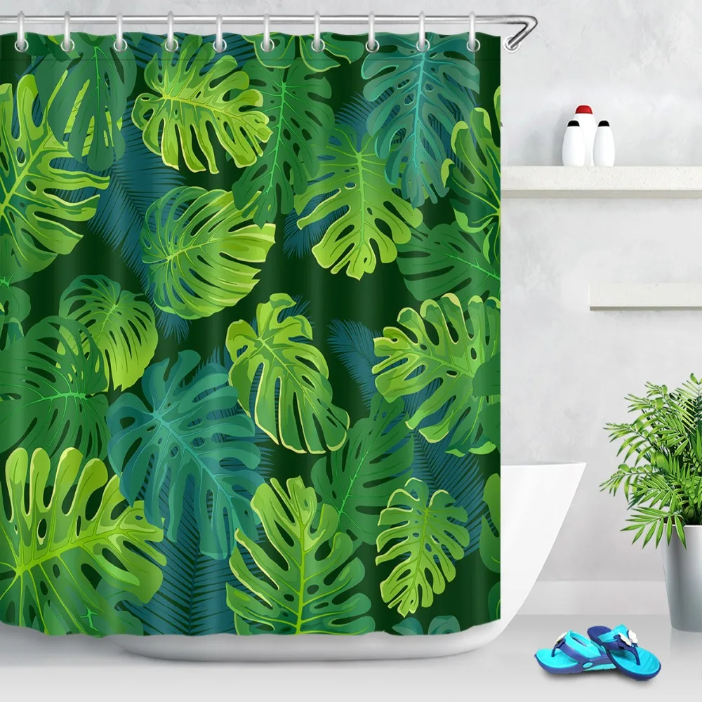 

LB 72'' Waterproof Tropical Plants Palm Monster Leaves Green Shower Curtain Polyester Bathroom Curtains For Bathtub Home Decor