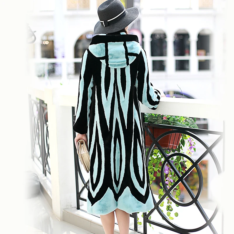Jupe Motif Imitation Capuche Manteau Nerazzurri Patchwork Black blue green Black Vison Black Black Couleur Vêtements Fourrure Faux And Luxe Red gray Femmes De Avec Vestes Longue Black yellow YY68Pr
