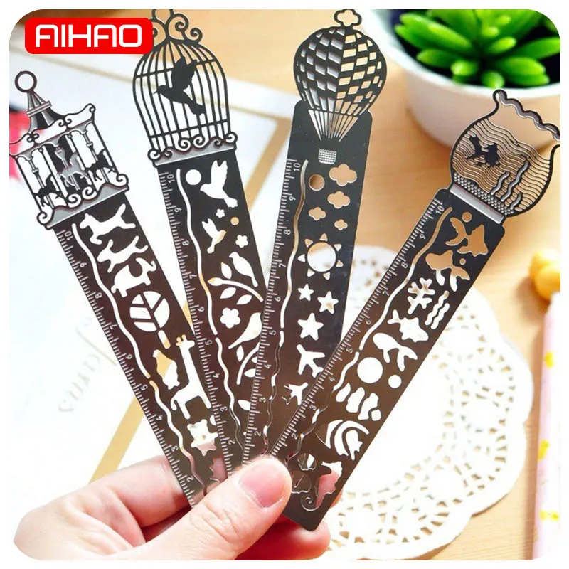 

AIHAO Student Cute Kawaii Hollow Metal Bookmark Creative Drawing Ruler For Kids Gift Korean Stationery School Supplies 312