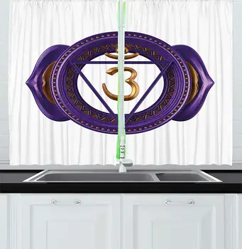 

Chakra Curtains Asian Ethnic Occult Sign Iconic Elements Esoteric Culture Boho Design Window Decor Panels Set Cafe Gold