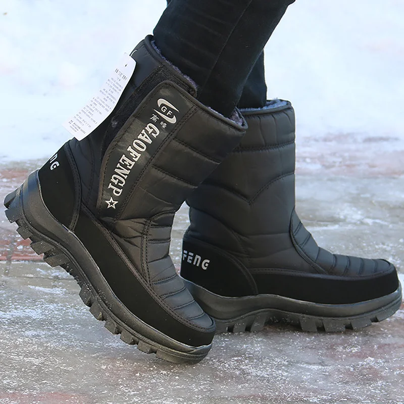 

Men's winter boots plush platform designer mid-calf boots hook & loop fashion down non-slip snow boots men waterproof