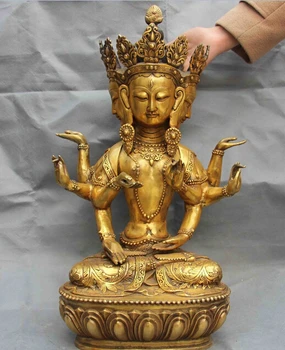 

Tibet Fane Copper Bronze Gild three face eight arms GuanYin Kwan-yin Bodhisattva