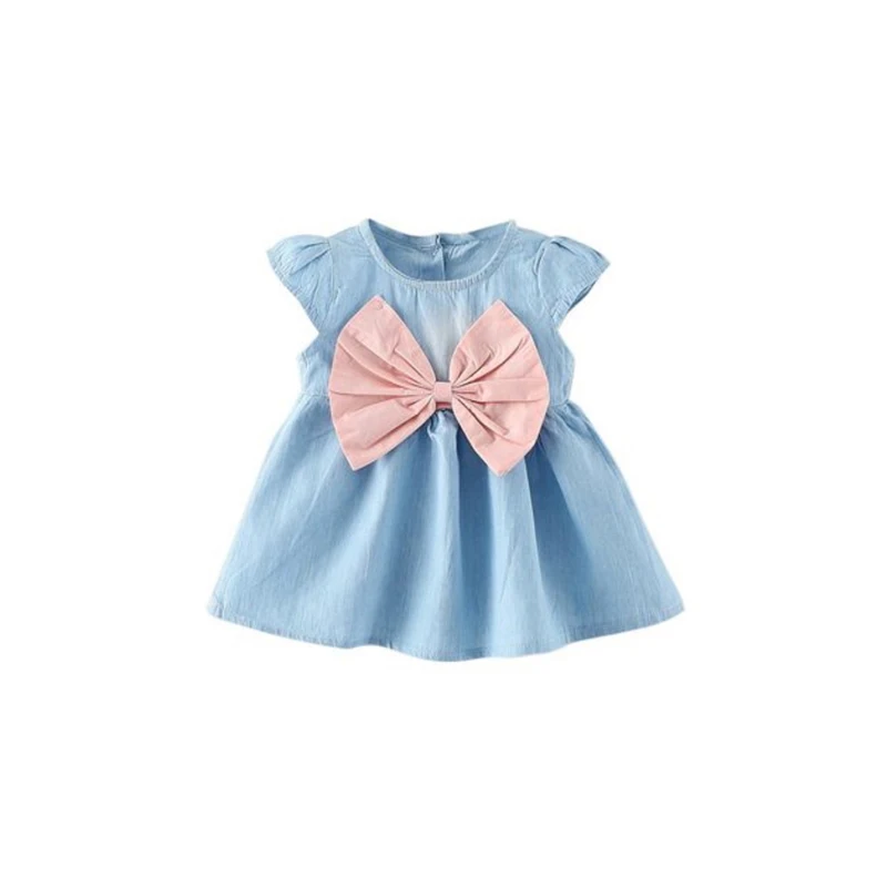 2018 emmababy модные Повседневное малыша Довольно Необычные Для детей Обувь для девочек джинсовые бантом летний сарафан Костюмы наряды От 1 до 5