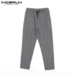INCERUN/Полосатые Мужские штаны для бега с завязками, высокие уличные тренировочные деловые прямые штаны, стильные 2019 повседневные мужские