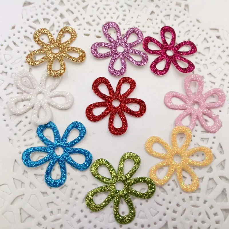 

Sew on Mix Color Glitter felt patches for Clothes 2.2cm Flower Shape 100pcs scrapbooking accessories