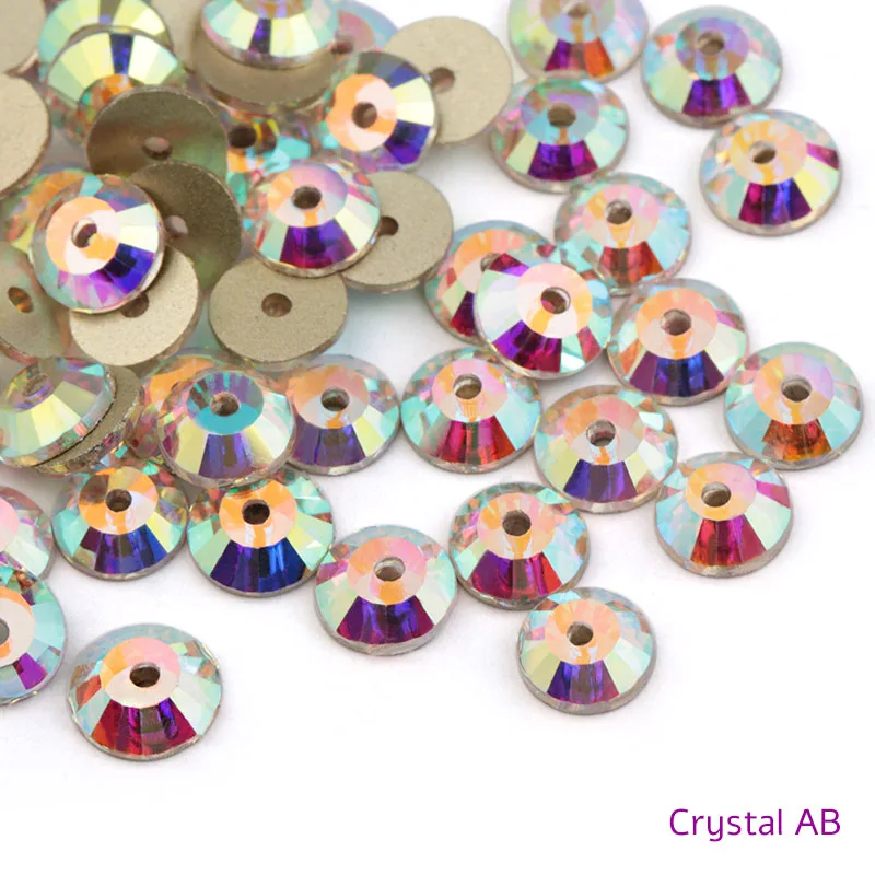 AAAAAA качество кристалл круглый кристалл AB/прозрачная Золотая основа пришивные стразы бусины пришивные стразы аксессуары для свадебного платья - Цвет: Crystal AB