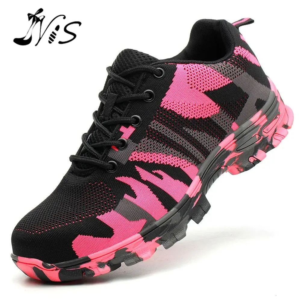 

Nis 2019 Shoes Women Hiking Steel Toe Nose Work Safety Shoes grid Lightweight Sneaker Prevent piercing Protective Mesh Lace Up