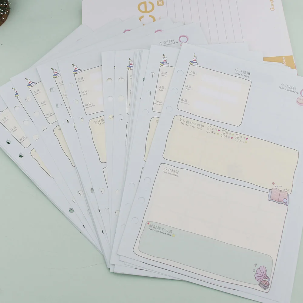 

45 Sheet /Set Planner Notebook Refill Inner Paper A5 A6 Diary Monthly Weekly Schedule
