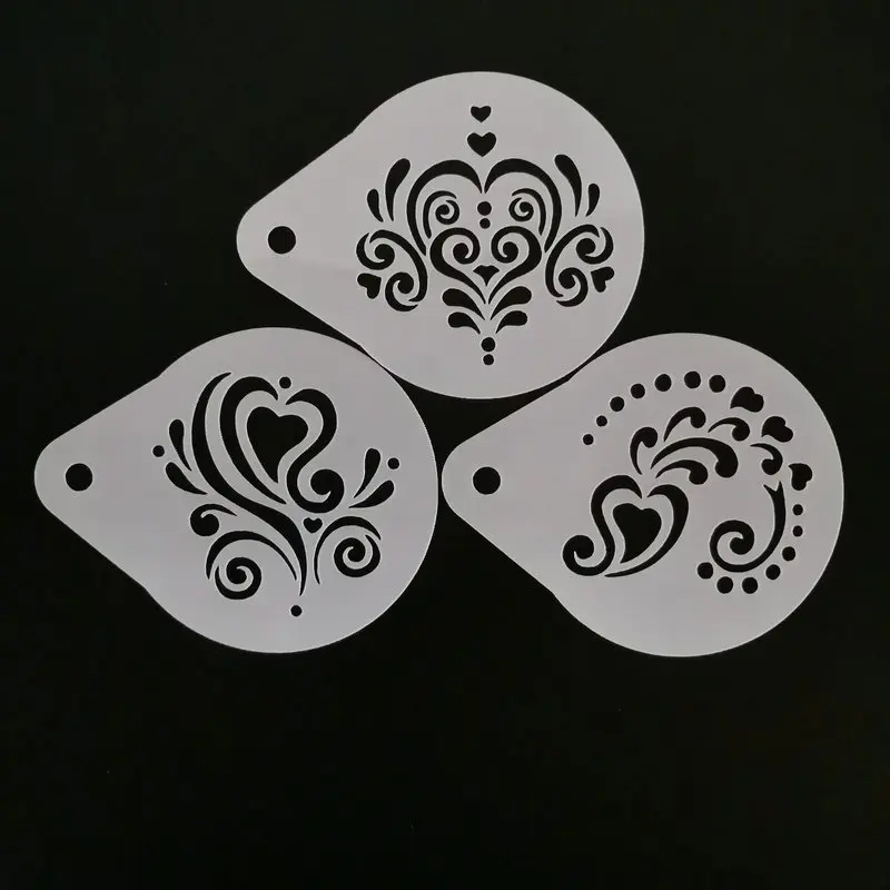 

3Pcs/set 2.8 Inch Wedding Coffee Stencils Heart Flower Latte Art Milk Cappuccino Printing Cafe Decoration