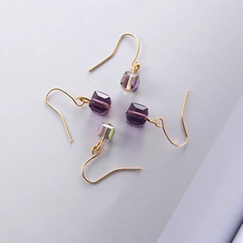 

E616 Fashion Long Earrings For Woman Jewelry Brincos Imitation Rhodium Gold Color Hot Sale Colorful Cube Crystal Stud Earring