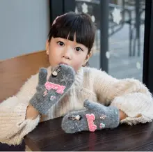 GLV842 Bwinter thickening velvet children warm font b gloves b font girl children rabbit fur fingerless