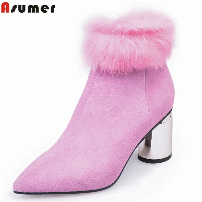 

ASUMER 2018 hot sale new ankle boots pointed toe zip suede leather boots round heels shoes ladies autumn winter boots big size