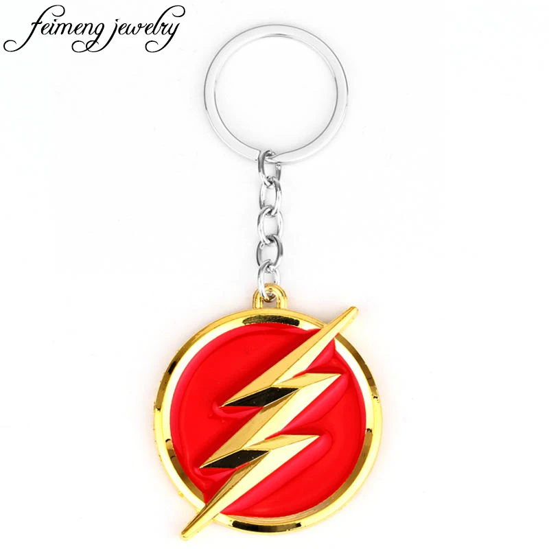 

DC Comics The Flash Lightning Keychain Red Gold Metal Key chain Fashion Jewelry Accessories For Keyring Holder For Car Souvenirs