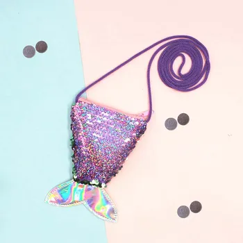 

2019 New Women Mini Wallet Mermaid Tail Sequins Coin Purse Small Crossbody Bag Girls Long String Wallet Children Money Card Bags