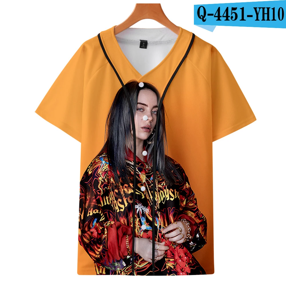 3D Billie Eilish Повседневная Бейсбольная Футболка для женщин и мужчин лето горячая Распродажа короткий рукав бейсбольная футболка s размера плюс 4XL - Цвет: YH01-1