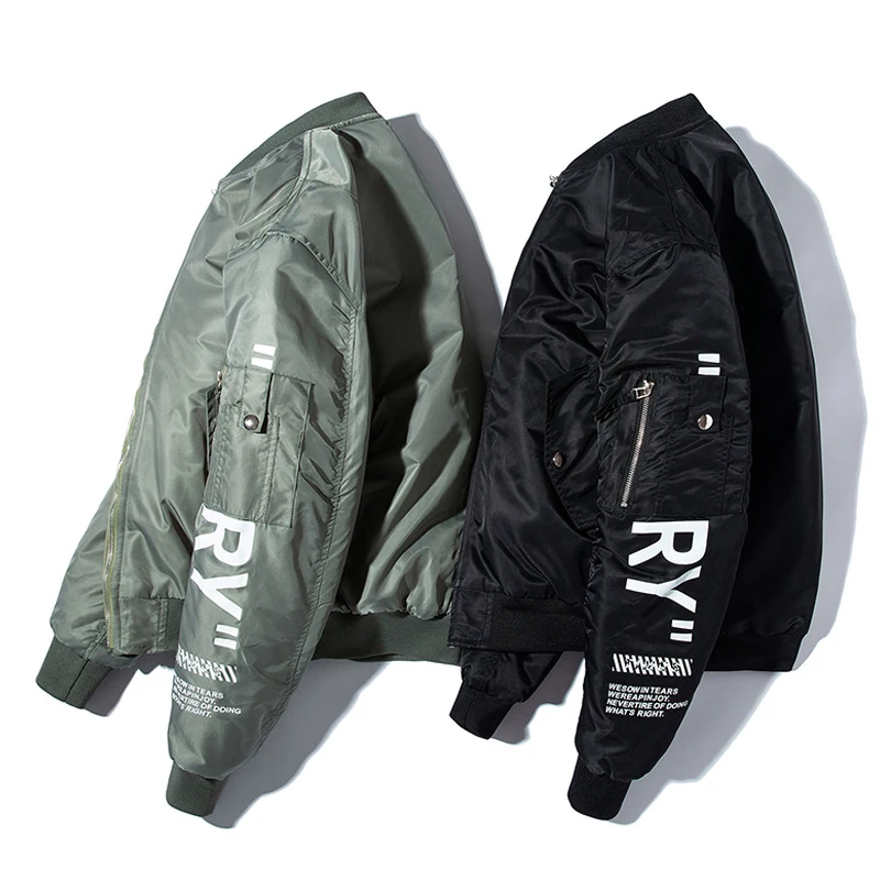 Günstig Bomber Jacke Männer Hip Hop Pilot Jacke Männer Frauen Brief Baseball Jacke Männliche Jugend Streetwear Windjacke Mode Frühling Herbst
