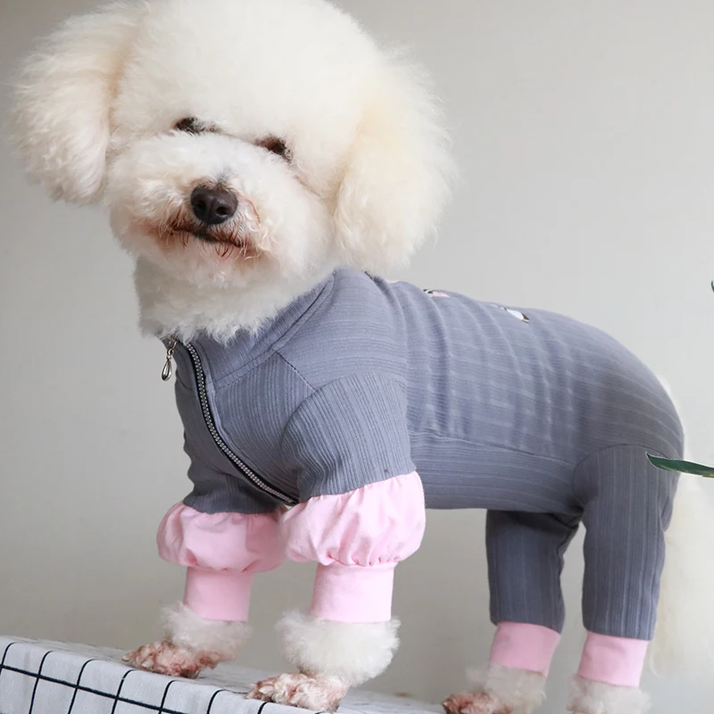 Тонкий комбинезон с длинным рукавом для собак, свитер для щенка, одежда на молнии, хлопок, пижамы для маленьких собак, свитер для живота
