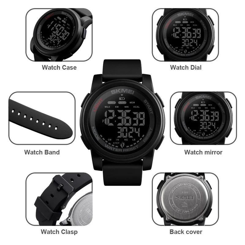 Лучший бренд SKMEI мужские цифровые часы класса люкс калорий шагомер обратного отсчета спортивные электронные часы для