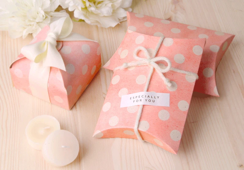 10 шт., 20 шт., 50 шт., 100 шт., розовая коробка в горошек, бумажная подушка для творчества, свадебные подарочные коробки, вечерние коробки для пирога, экологичные крафт-пакеты