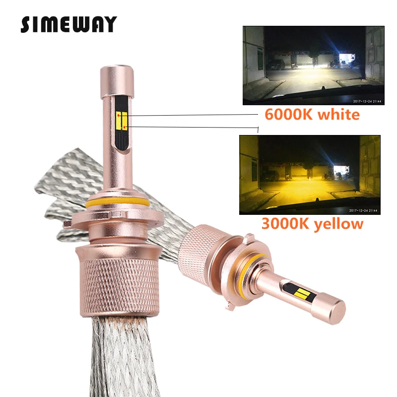 

2PCS Car H7 LED light H1 H4 H11 9005 HB3 HB4 D2S Double color Tricolor headlamp 12V bulb 90W 11000LM 4300K 6000K 4300K fog lighs
