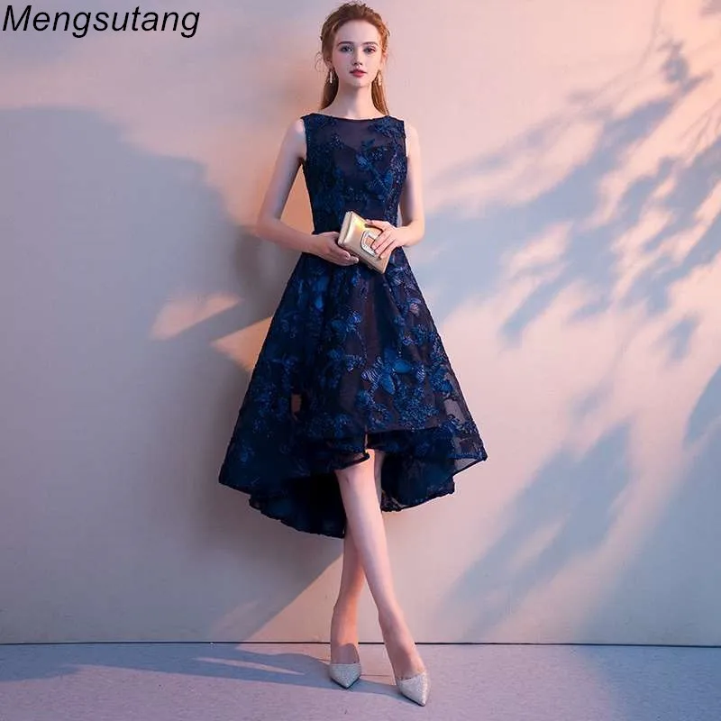 US $43.15 Robe De Soiree 2019 Lace Evening Dress With Appliques Elegant Short Front Long Back Vestido De Festa Sexy Party Prom Dresses